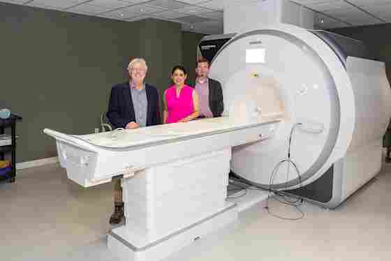 Meet the Sammons BrainHealth Imaging Center Team: Bart Rypma, PhD, director; Angela Plata, administrative coordinator; and Sergey Cheshkov, PhD, research scientist.