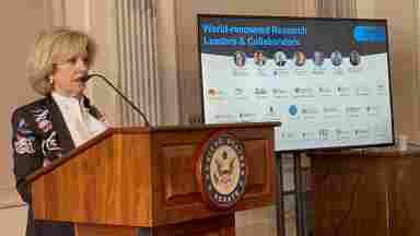 Sandra Bond Chapman speaks in Washington, D.C. at the first annual Global Brain Health and Longevity Strategy Meeting, hosted by Social Impact Partners (SIP) in 2023