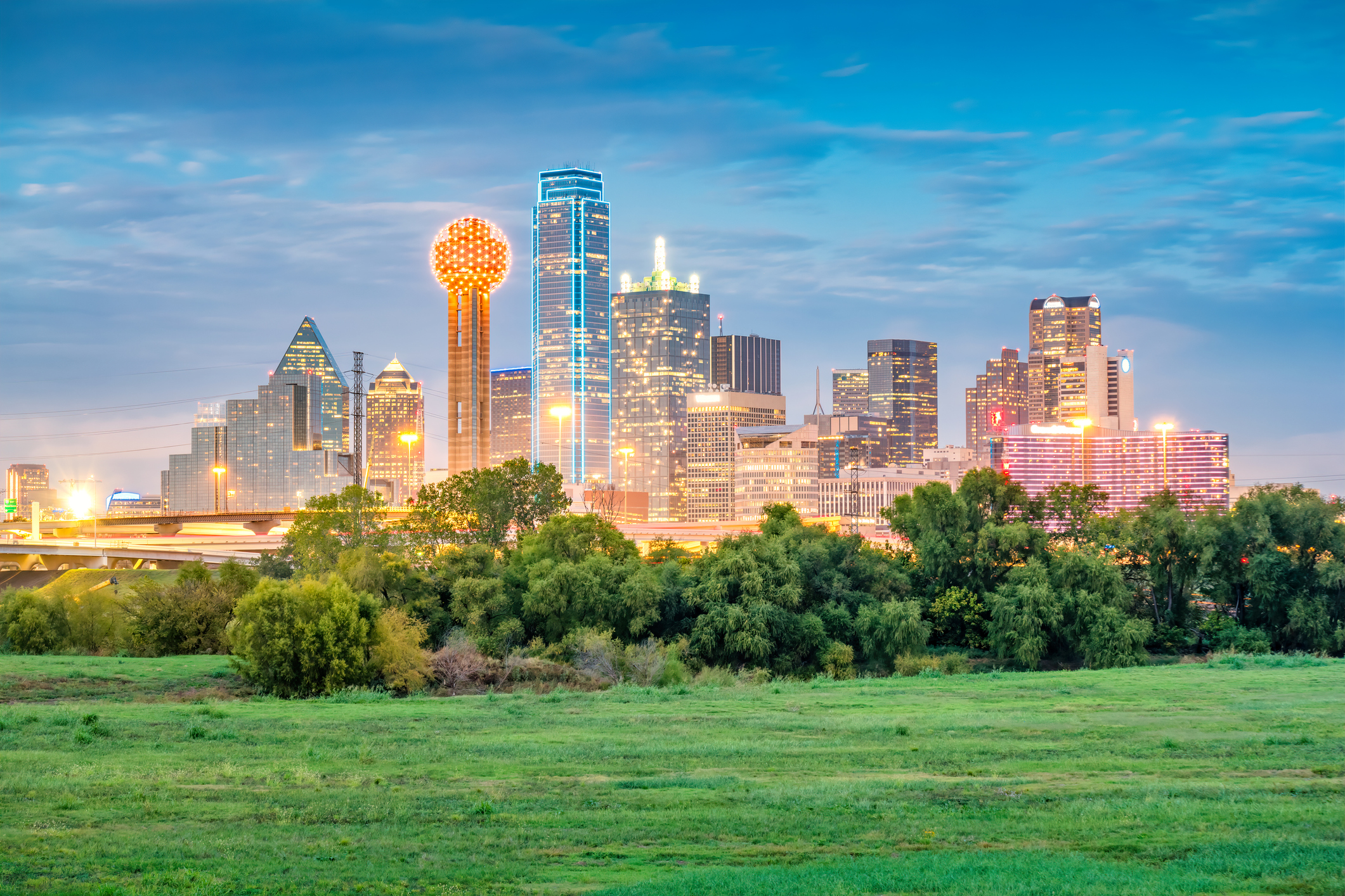 Dallas skyline viewed from near Trinity River.
