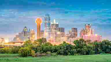 Dallas skyline viewed from near Trinity River.