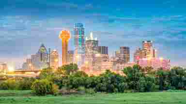 Dallas skyline viewed from near Trinity River.