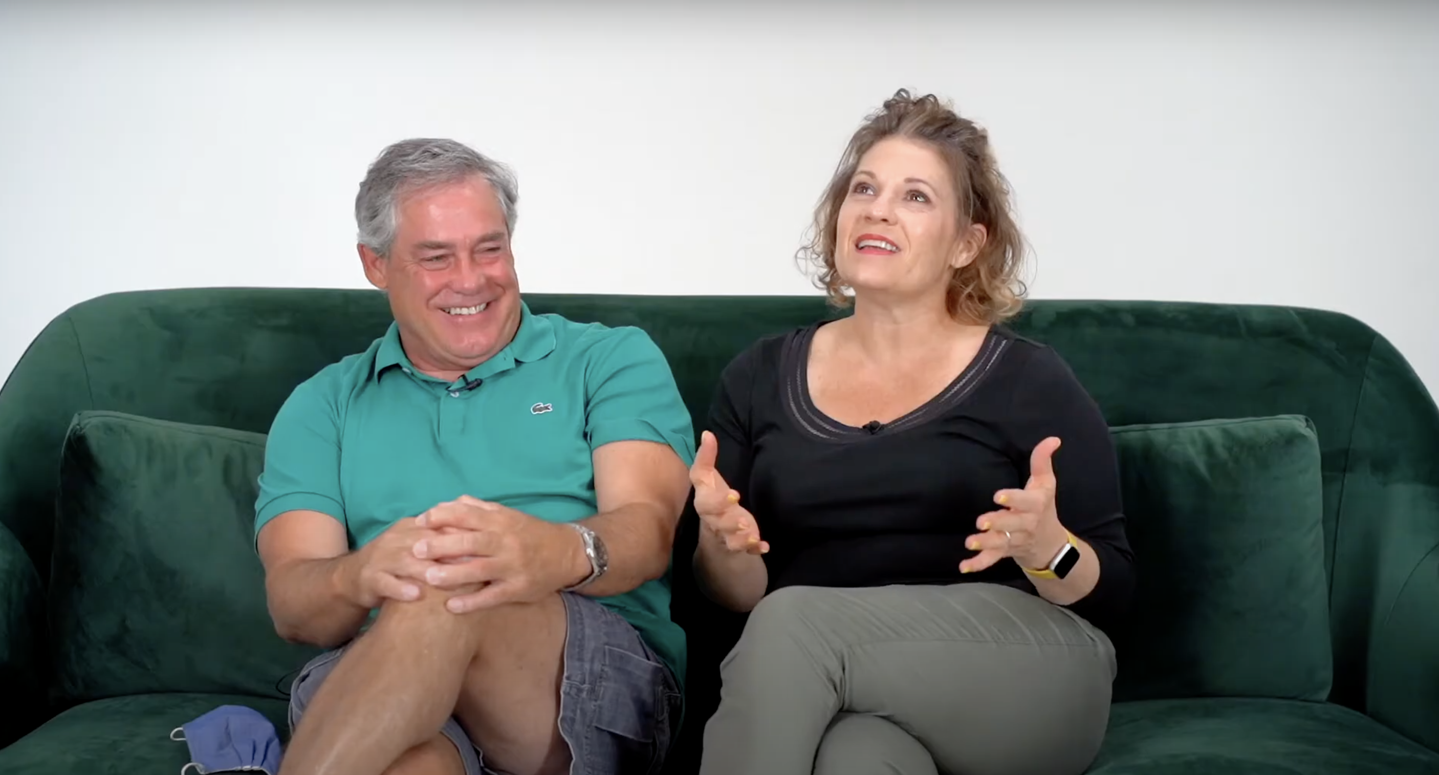 Brian and Meredith sitting together and discussing how they use humor to tackle their Alzheimer's diagnosis.