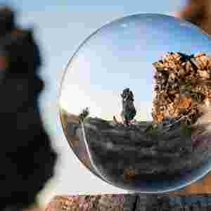 A rocky landscape viewed through a magnifying lens.