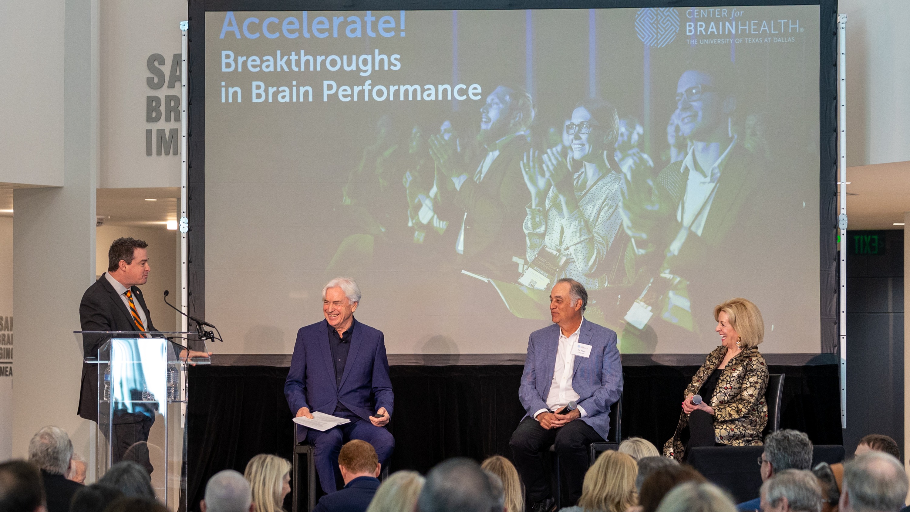 During BrainHealth Week 2025, Speakers address the audience at the Accelerate! Breakthroughs in Brain Performance Brain³ Summit held at Center for BrainHealth in Dallas, Texas.