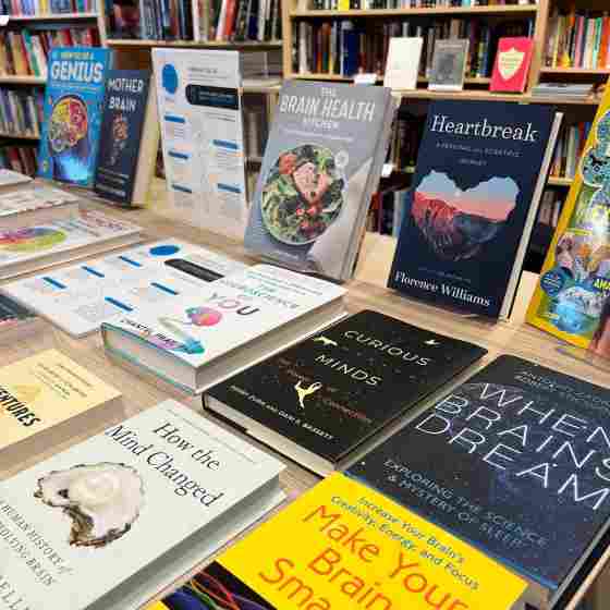 Books from the BrainHealth Week 2023 book list for sale at Dallas-based Interabang Books.