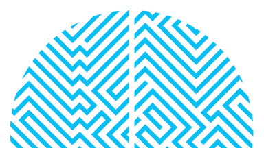 The icon shown in Center for BrainHealth's logo. A blue, maze-like rendition of a brain separated into two hemispheres.