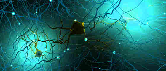 Signal transmitting neurons 3D rendition, landscape.
