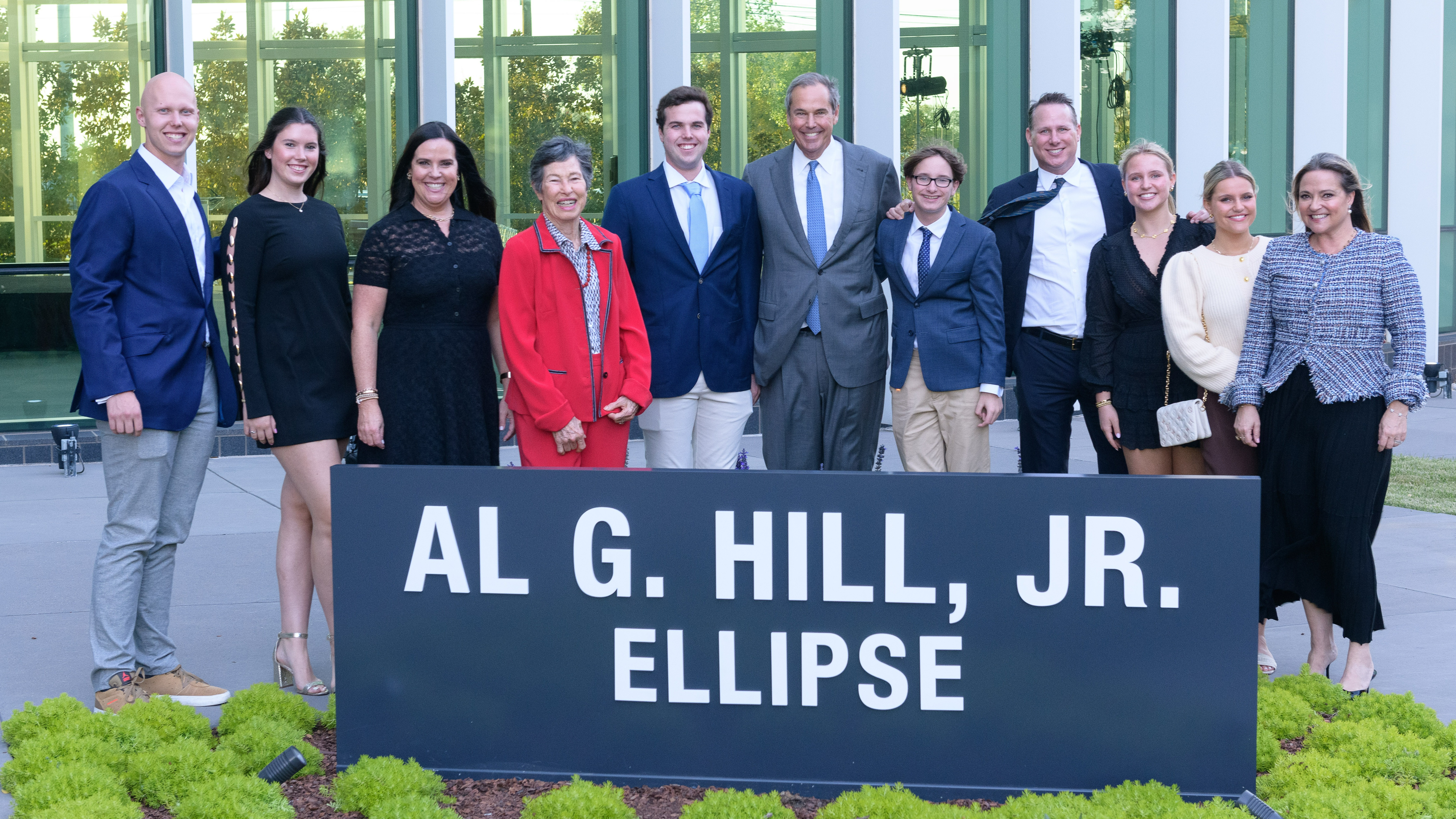 Members of the Trinity Family Foundation at the Al G. Hill, Jr. Ellipse dedication at Center for BrainHealth in Dallas, Texas.