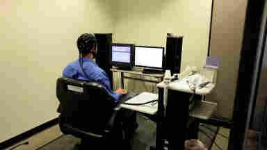 Man doing EEG activity to measure brain activity 