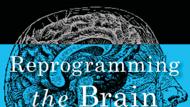 A graphic for The Reprogramming the Brain to Health Research Symposium in 2016. There is an anatomical illustration of a human head against a blue and black background; the symposium's title overlaps the graphic in white text.