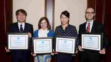 The 2016 Friends of BrainHealth award recipients pictured starting from the left: Dr. Kihwan Han, Erin Venza, Dr. Wing Ting To and David Martinez.