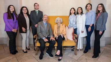 Micaela Andreo, Ashley Campos, Max Ciesla, Dan Krawcyzk, Ramona Jones, Taesun Kim, Stephanie Rodriguez, Audrina Ebrahimi and Anna Thompson at the 2025 Friends of BrainHealth scientist selection luncheon.