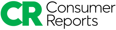 The Consumer Reports logo. The logo is green and on the left side while "Consumer Reports" is in thin, black lettering on the right.