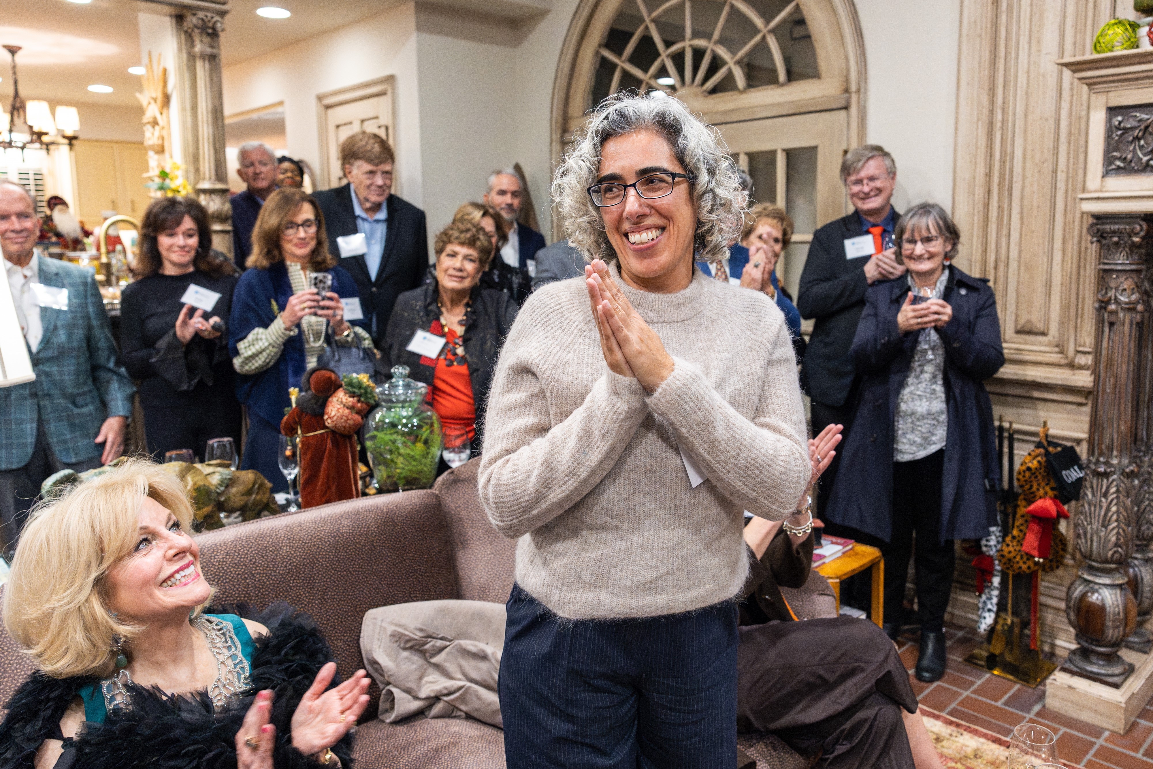 Sleep scientist Eti Ben Simon, PhD, thanks a welcoming crowd of colleagues and supporters during a reception celebrating the launch of the Sleep Innovation Laboratories at Center for BrainHealth, part of UT Dallas.