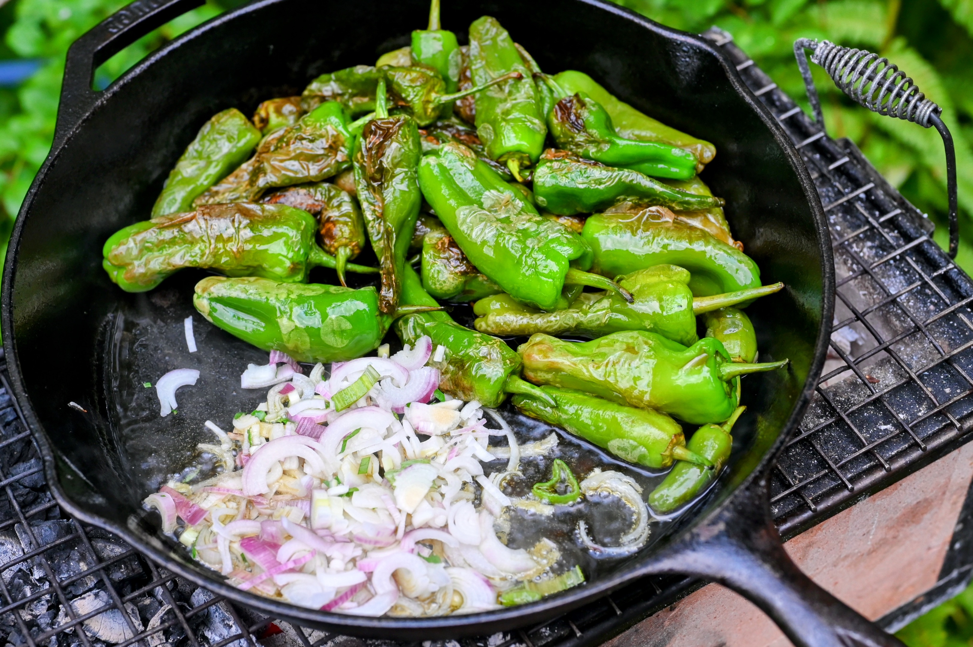 Schritt 3: Pimientos de Padrón mit Zwiebeln und Zitronen würzen und anrichten