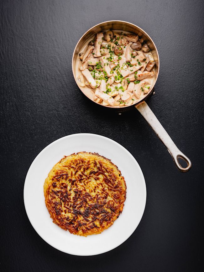 Zürigschnätzlets mit Rösti Rezept Zürigschnätzlets mit Rösti Rezept