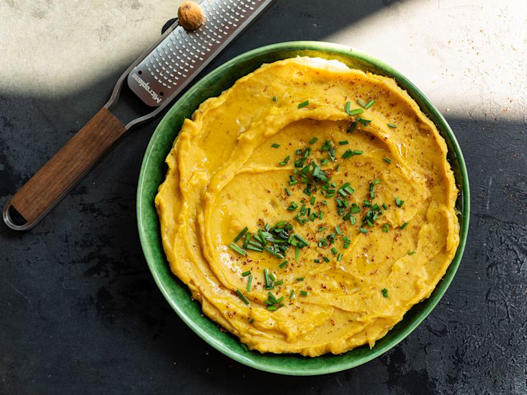 Schritt 3: Miso-Süsskartoffel Püree abschmecken und servieren Schritt 3: Miso-Süsskartoffel Püree abschmecken und servieren