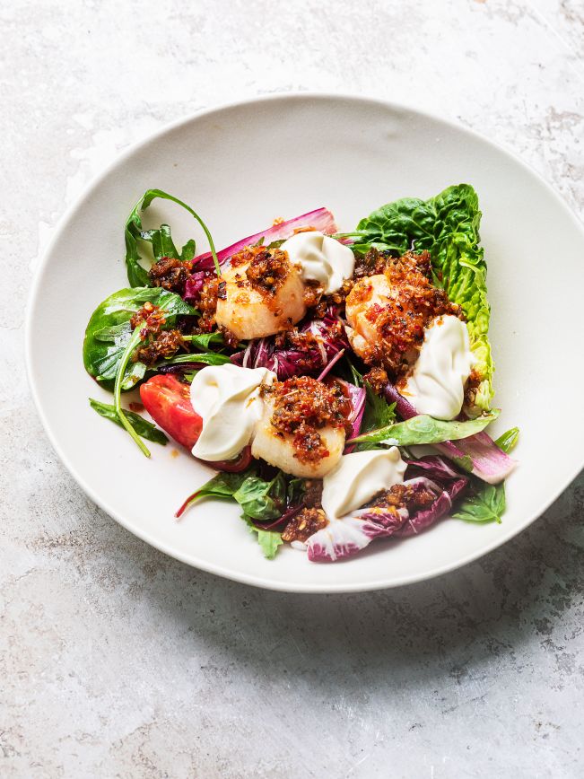 Jakobsmuscheln mit Sweet Chili Sauce und Crème fraîche Rezept 3 Jakobsmuscheln mit Sweet Chili Sauce und Crème fraîche Rezept 3