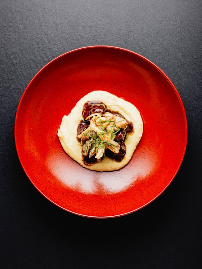 Lammragout, sautierte Austernpilze, Hummus-Kartoffelpüree Rezept Lammragout, sautierte Austernpilze, Hummus-Kartoffelpüree Rezept