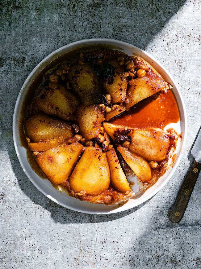 Birnen Haselnuss Tarte Tatin mit Sternanis und Schokolade Rezept