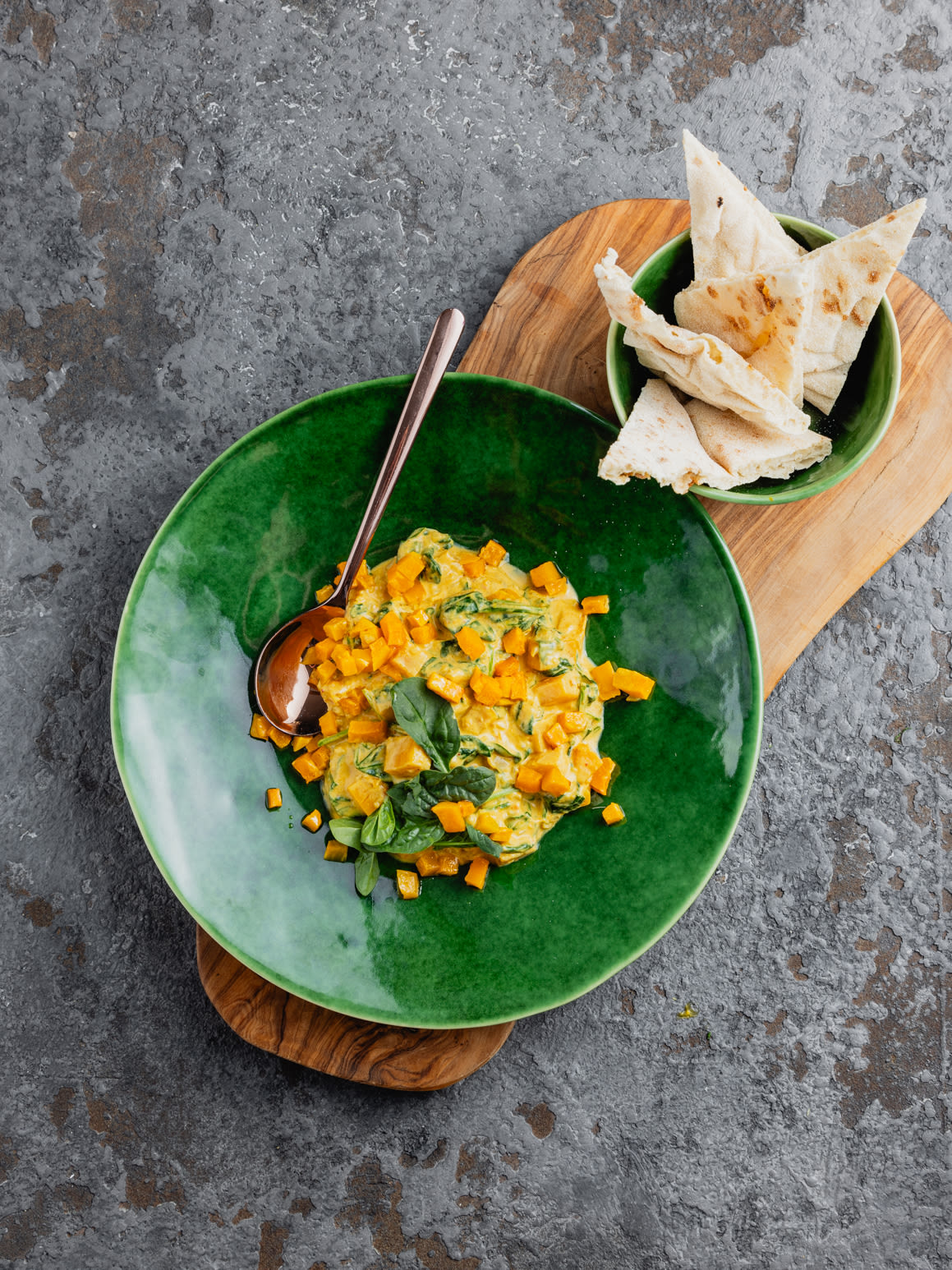 Kürbis-Curry mit Spinat Rezept