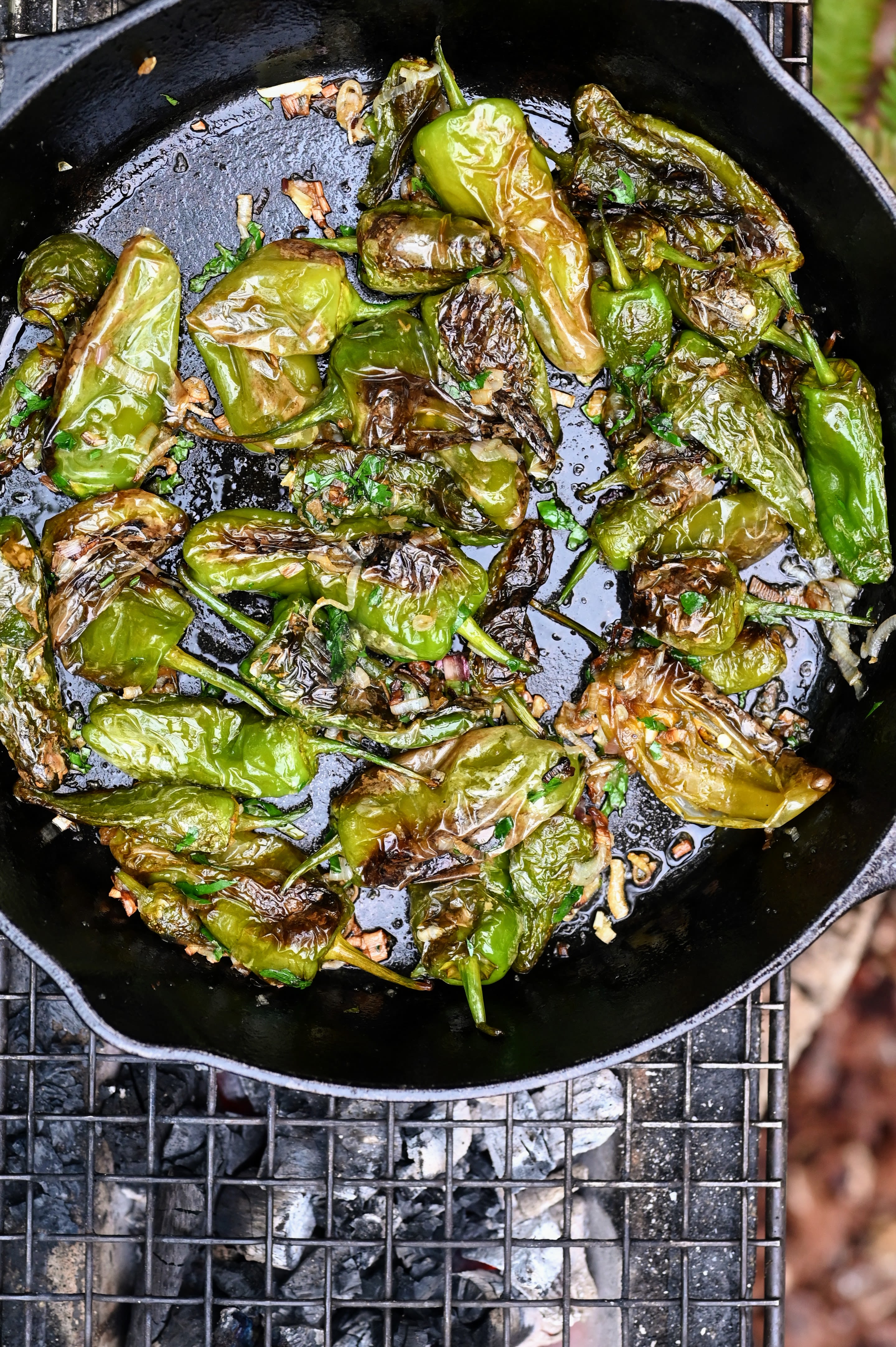 Pimientos de Padrón mit Zwiebeln und Zitronen Rezept