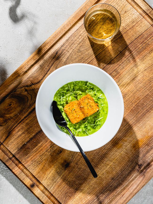 Spinat Risotto mit frittiertem Tofu Rezept Spinat Risotto mit frittiertem Tofu Rezept