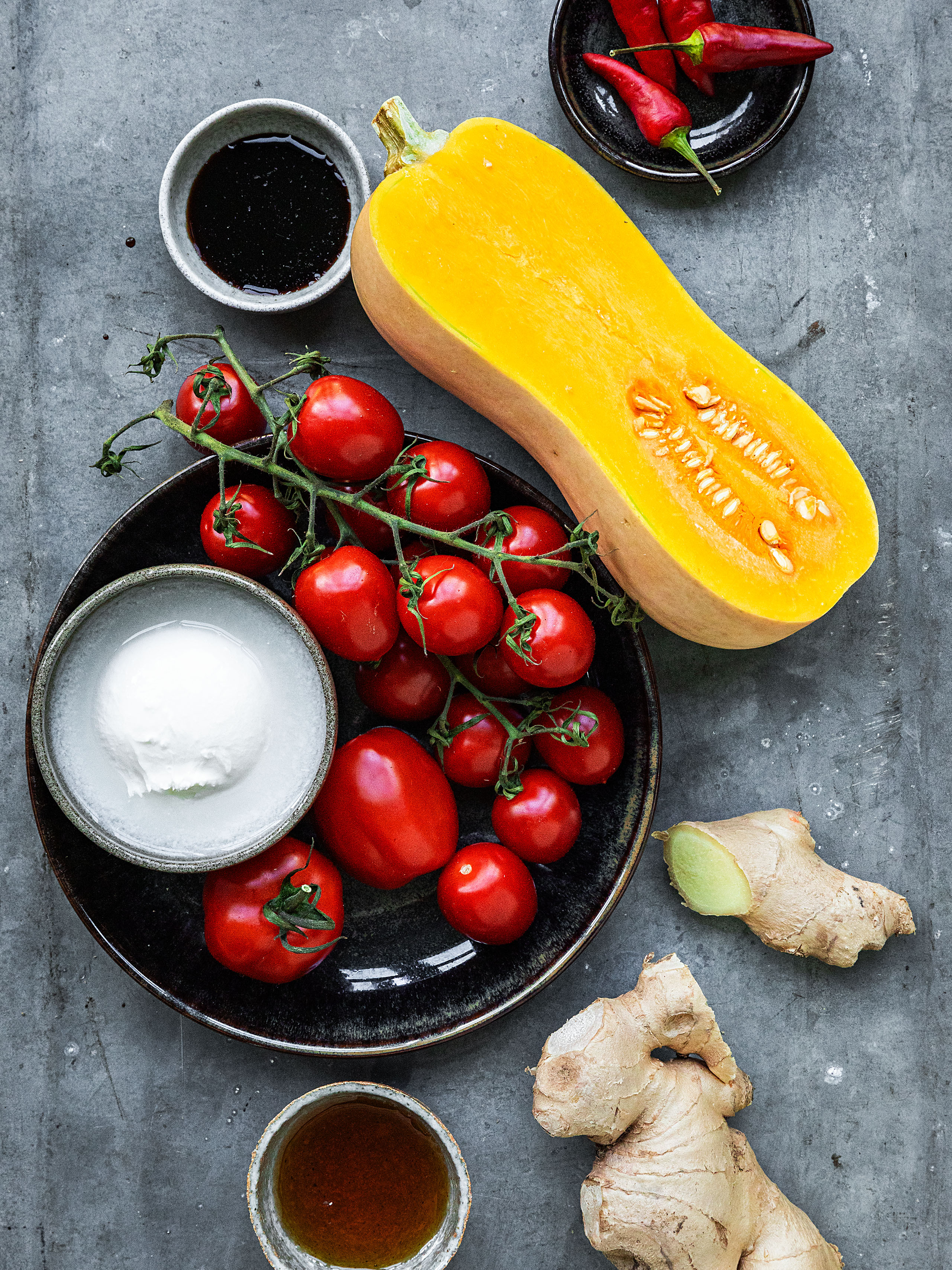 Kürbis mit Ingwer, ofengeschmorten Tomaten und Burrata Rezept 3