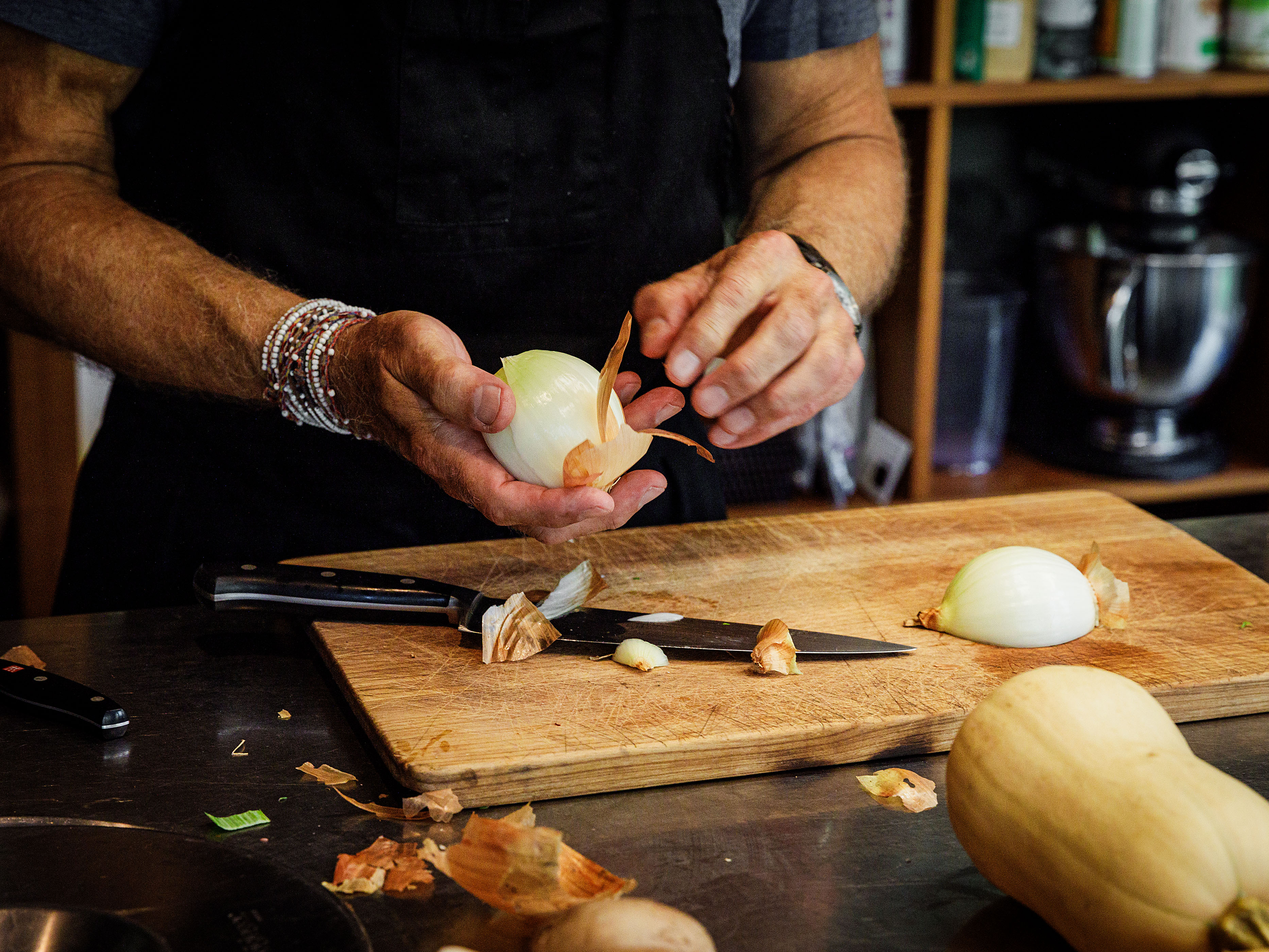 Schritt 1:  Champignons für Kürbis-Kartoffel-Tian zubereiten 