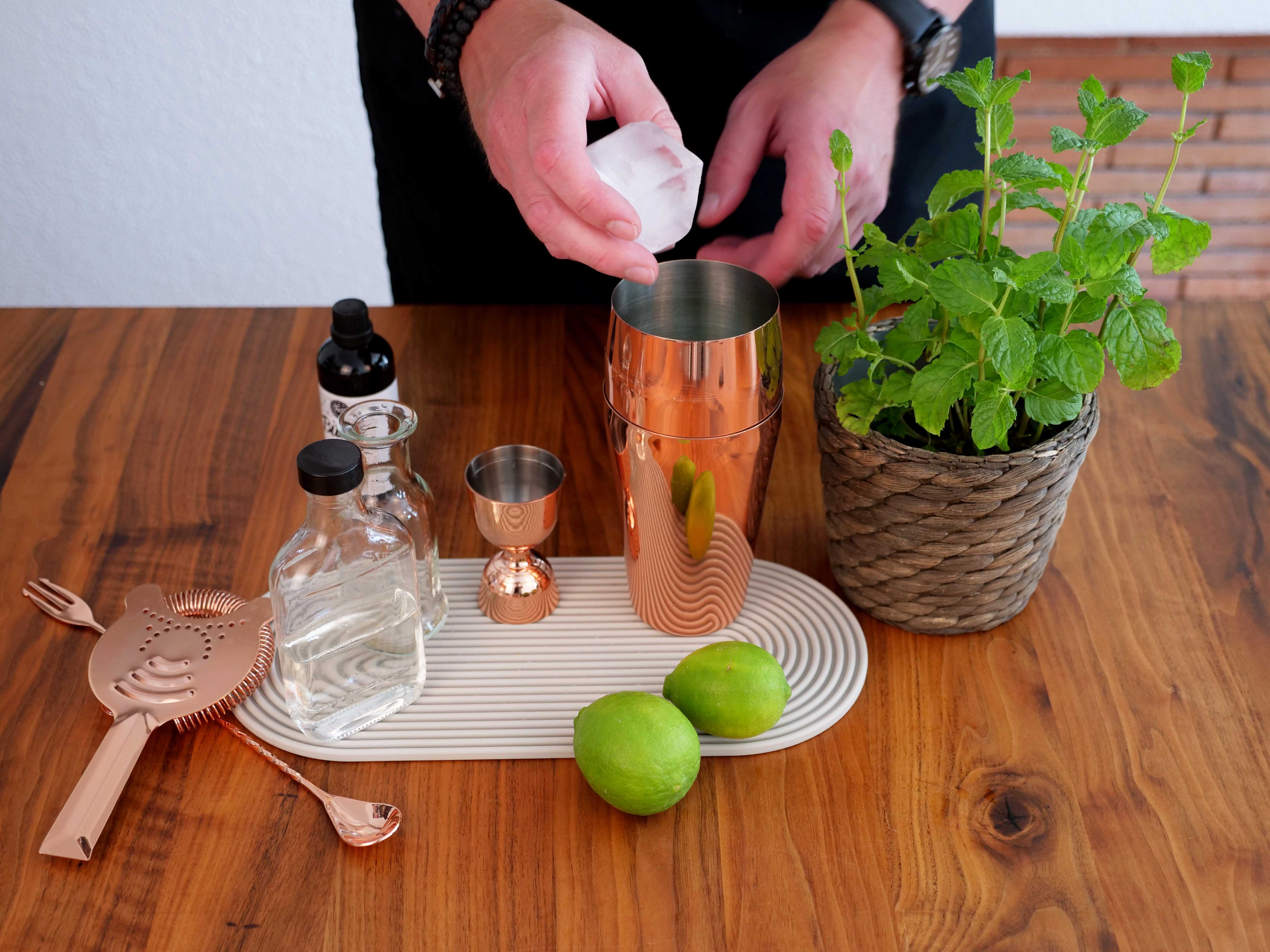 3. Minze & Eis in den Shaker