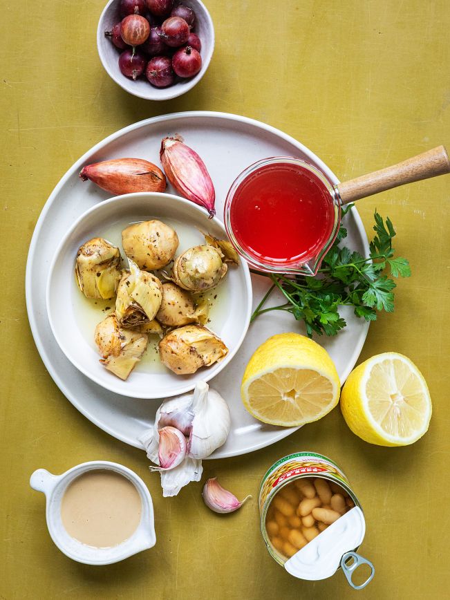 Artischocken-Bohnen-Dip mit Kombucha-Stachelbeeren-Pickles Rezept 4