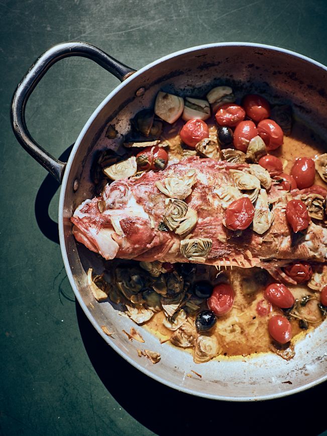 Drachenkopf 'in padella' mit Artischocken und Tomaten Rezept Drachenkopf 'in padella' mit Artischocken und Tomaten Rezept