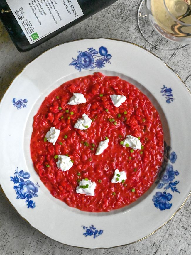 Randen Risotto mit Ziegenkäse Champagner Rezept Randen Risotto mit Ziegenkäse Champagner Rezept