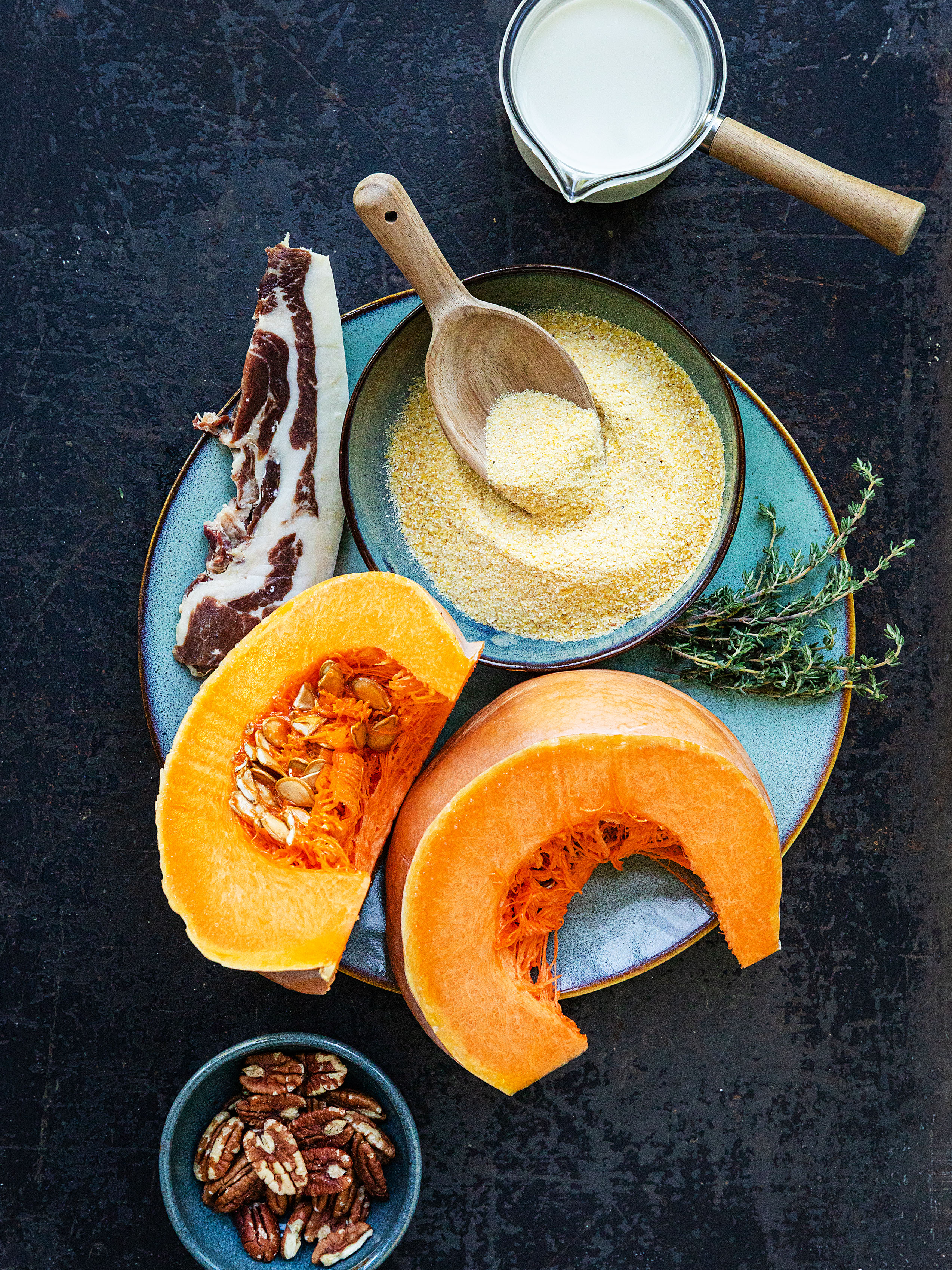 Polenta mit Röstkürbis, Speck und Mandeln Rezept 4