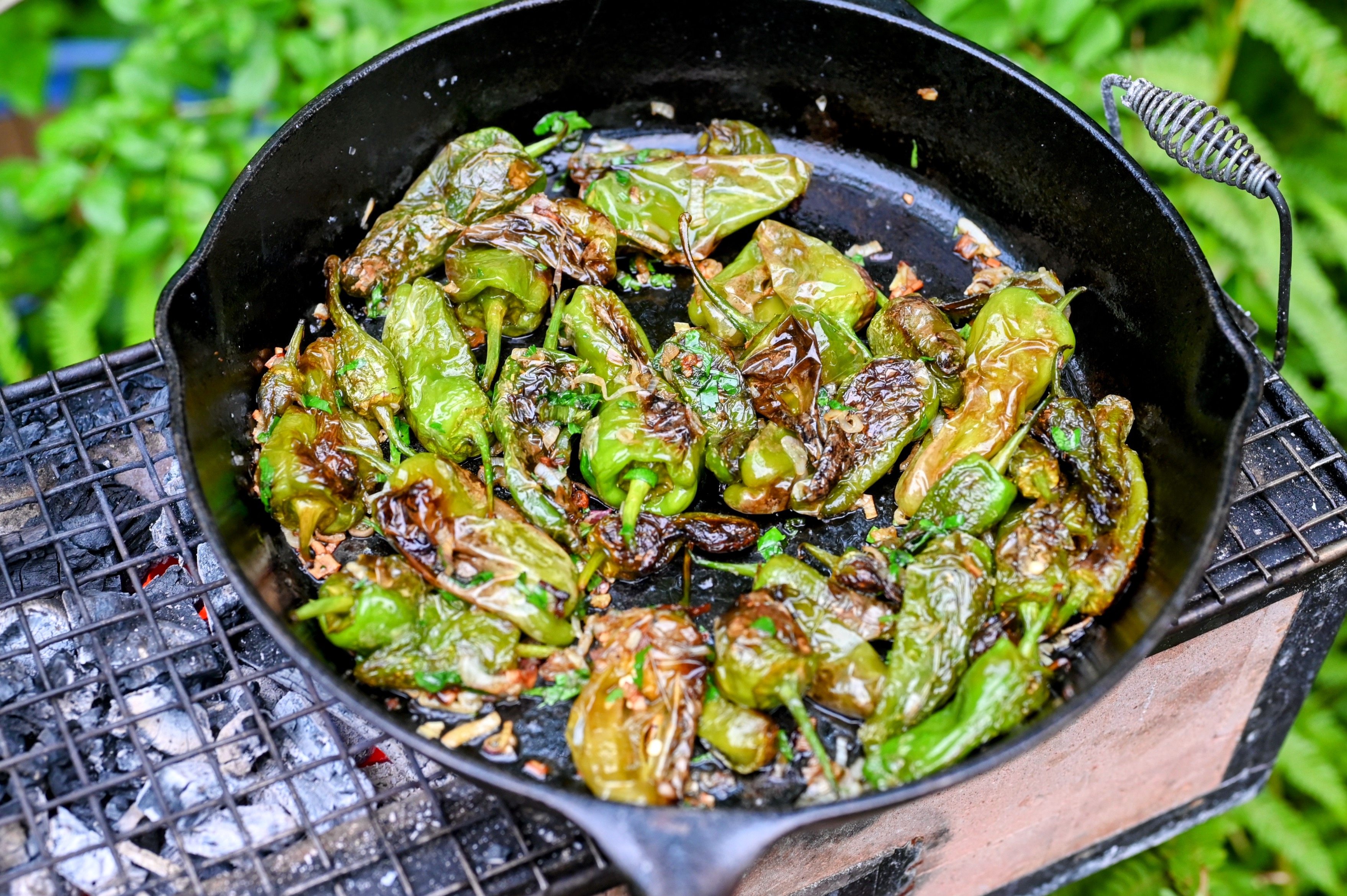 Schritt 3: Pimientos de Padrón mit Zwiebeln und Zitronen würzen und anrichten