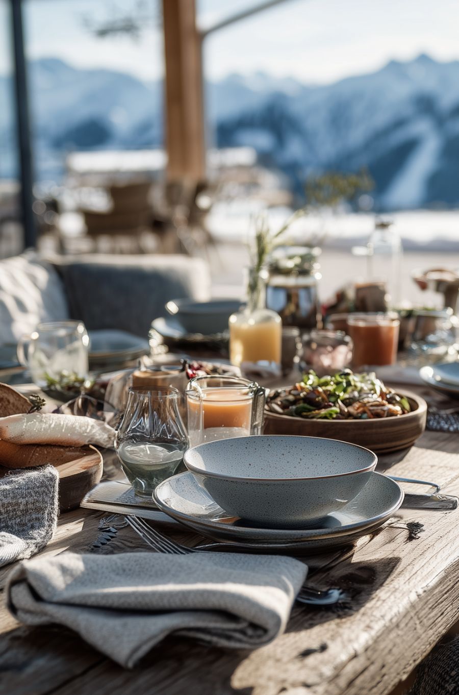 Terrassentisch in der Wintersonne