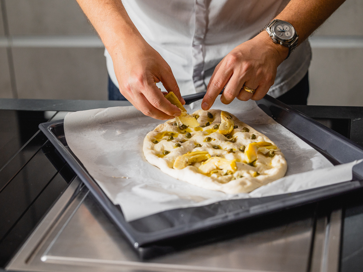 Schritt 2: Focaccia mit Artischocken und Kapern backen