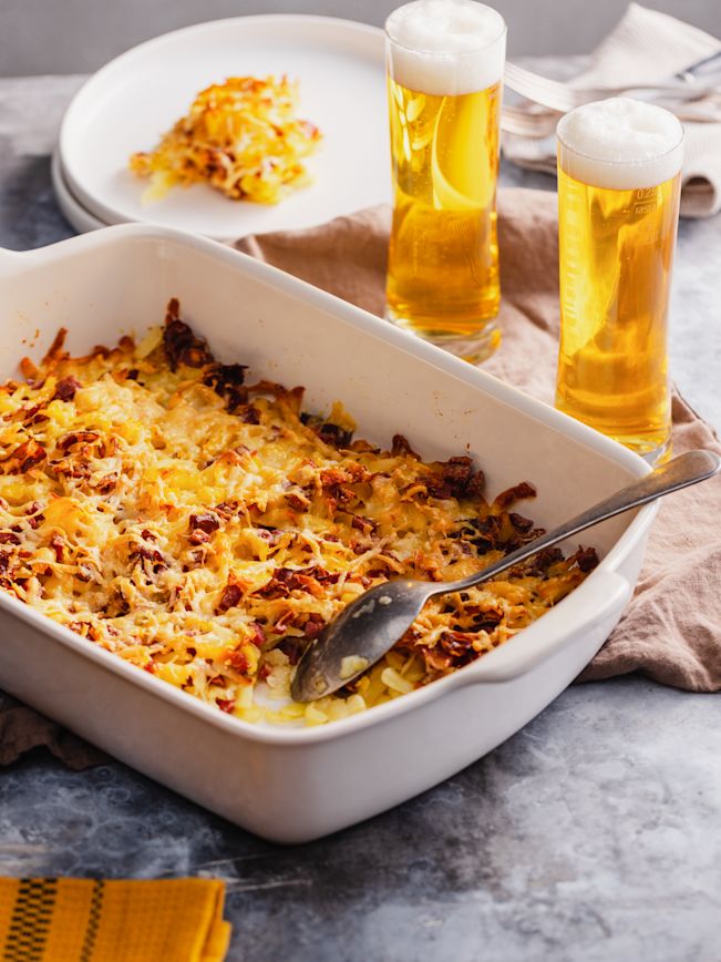 Rösti-Gratin mit Bergkäse und Speck Rezept Rösti-Gratin mit Bergkäse und Speck Rezept