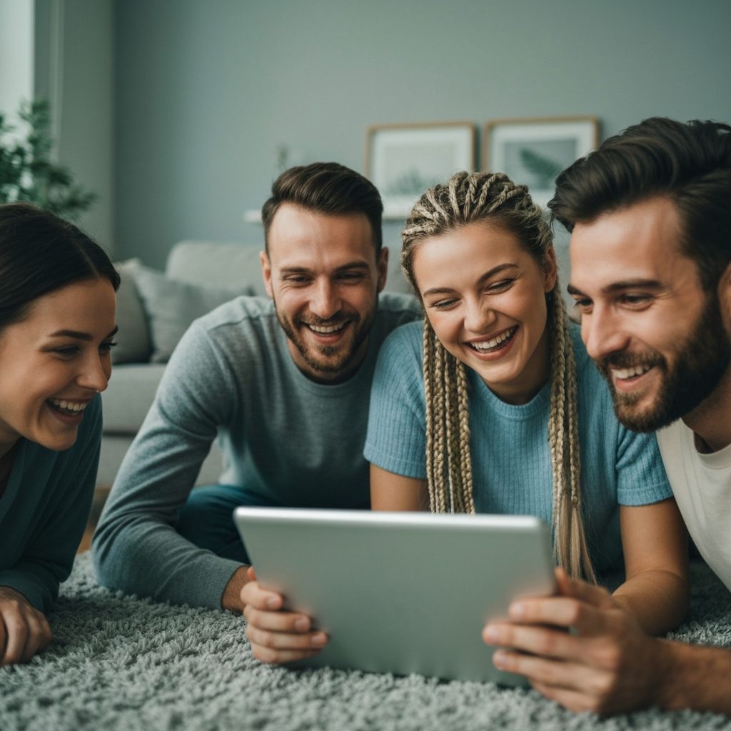 Gia đình hoặc bạn bè trò chuyện qua video call vui vẻ