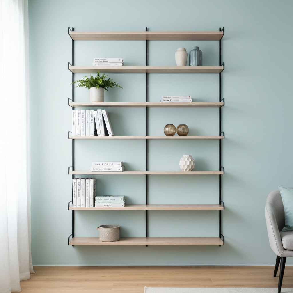 Kệ treo tường cao sát trần tận dụng không gian dọc trong căn hộ nhỏ