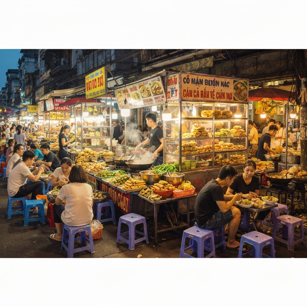 Chợ ẩm thực đường phố sầm uất ở Hà Nội