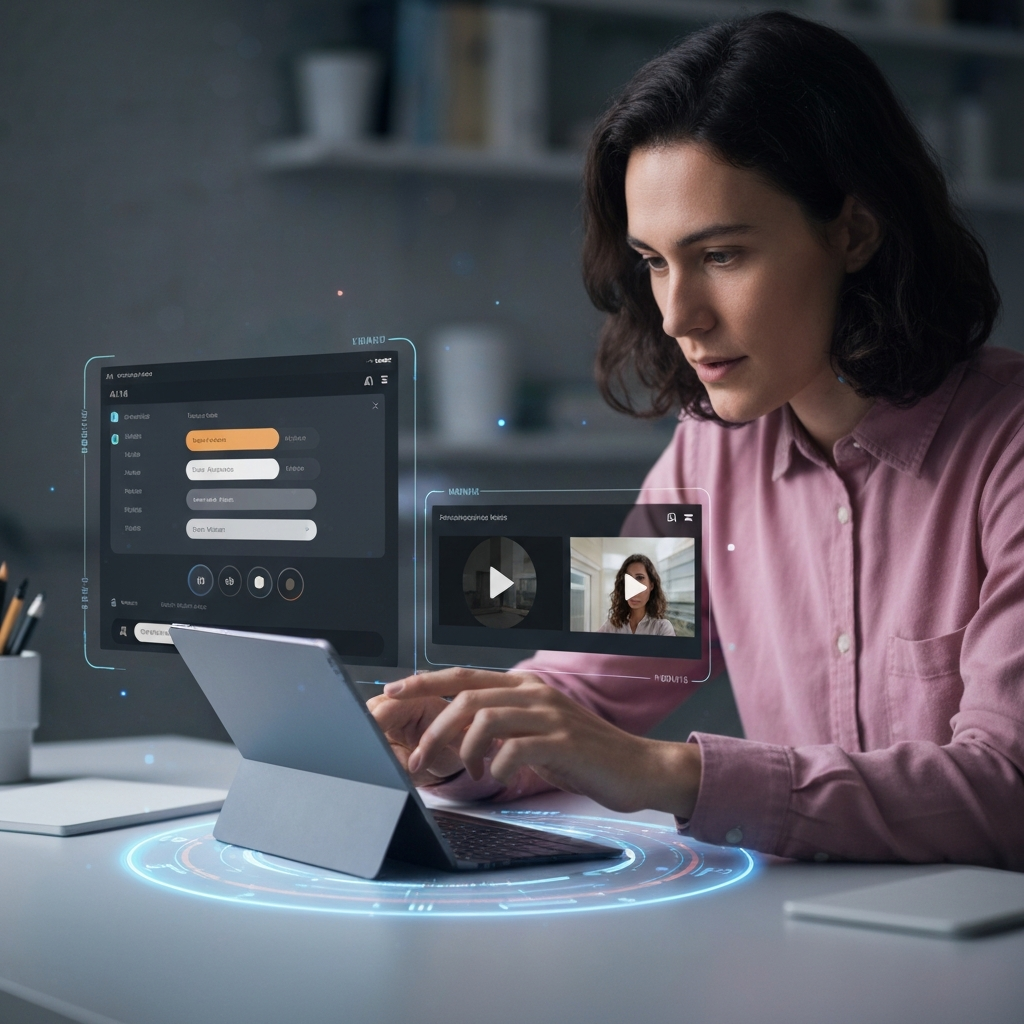 Người dùng tạo video bằng công cụ AI trên máy tính bảng