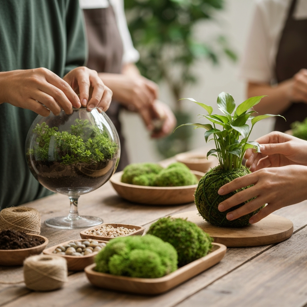 Terrarium & Kokedama Workshop: Handcrafting Relaxing Green Miniatures at Home