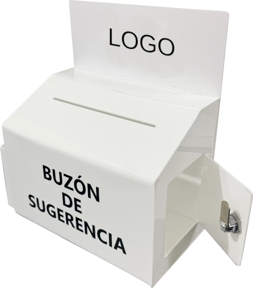 buzon de sugerencia con logo y bolsillos