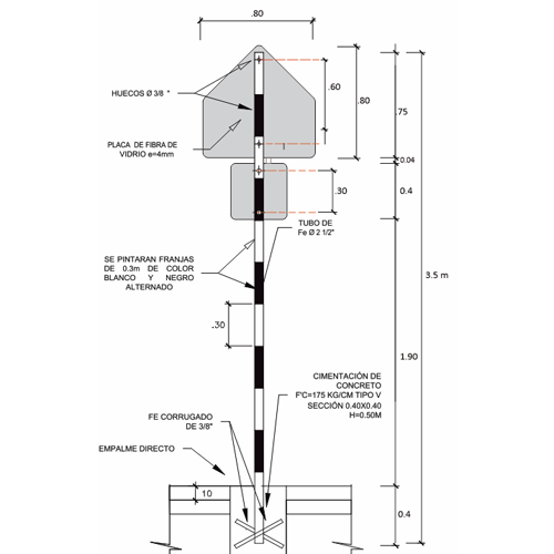medidas de instalacion para senal preventiva zona peatonal p-49b