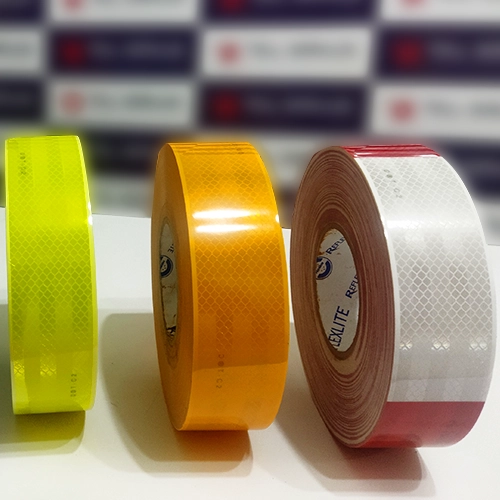 cinta reflectiva refleclite color azul amarillo limon , ambar y rojo blanco