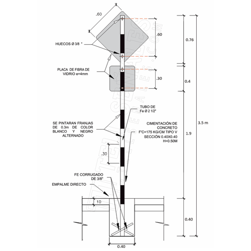 soporte 3.5M para preventiva 60x60cm doble senal