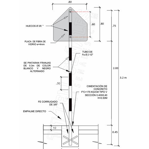 medidas de instalacion para senal preventiva zona peatonal p-49