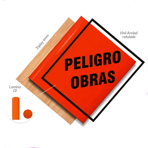 senales obras con lamina reflectiva tipo I grado ingenieria y soporte triplay 4mm