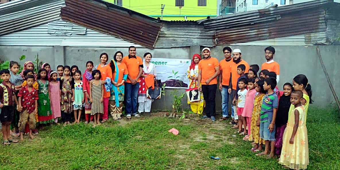 Group photo taken during tree-planting campaign in Fulmela School